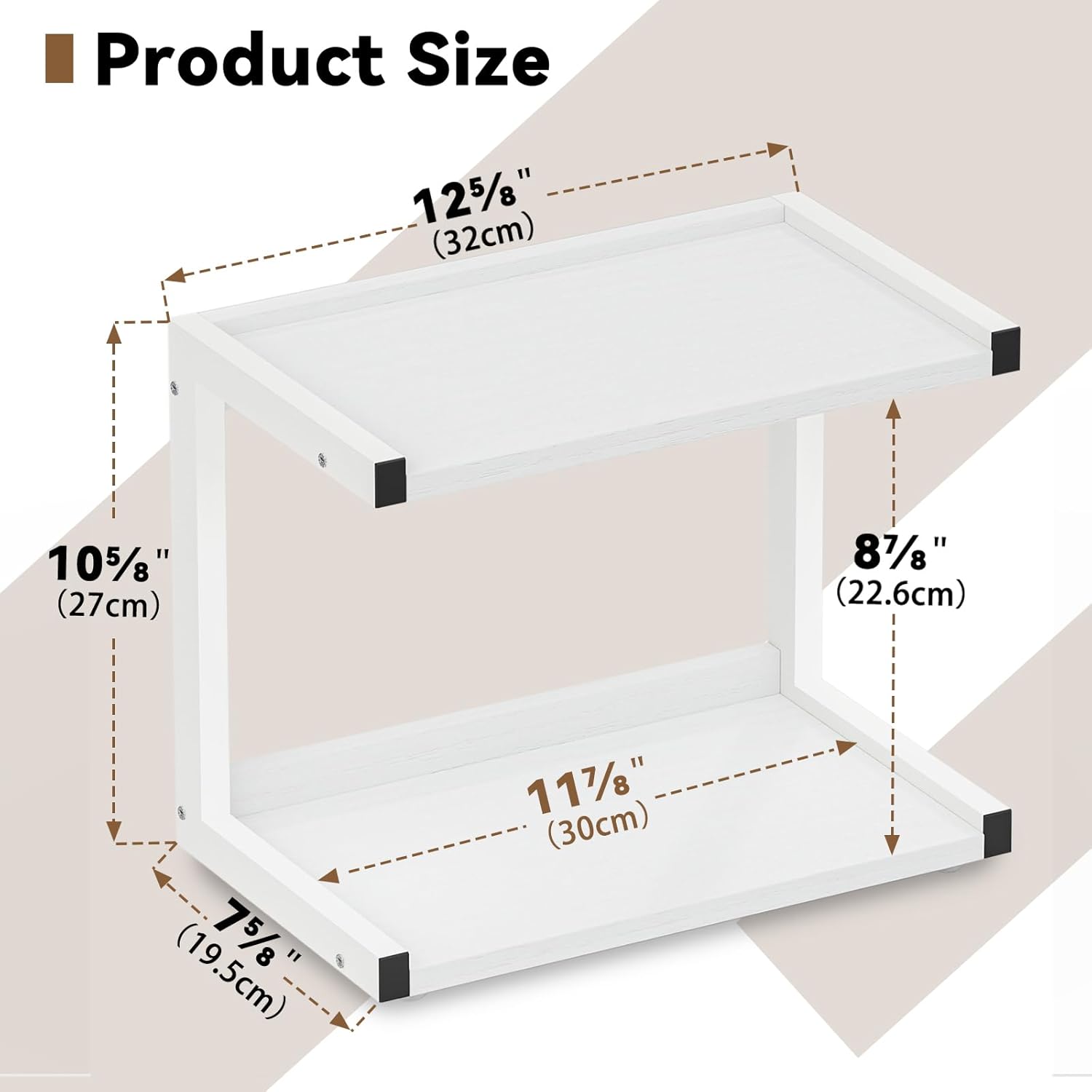 MARTY 2 Tier 12.6"x7.7" Counter Shelf Organizer Kitchen Spice Rack for Countertop, Coffee Station Organizer for Mugs Cups, Wood Shelf Desk Storage Organizer for Bathroom Home Office (White)