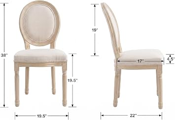 chairus Farmhouse Dining Chairs Set of 2 French Country Dining Room Chairs Vintage Fabric Upholstered Chair with Round Back Natural Wood Legs, Beige 2 PCS
