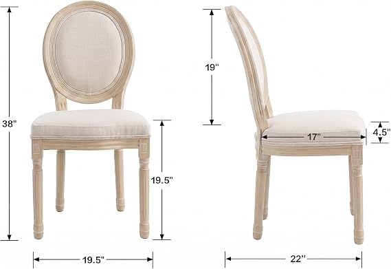 chairus Farmhouse Dining Chairs Set of 2 French Country Dining Room Chairs Vintage Fabric Upholstered Chair with Round Back Natural Wood Legs, Beige 2 PCS