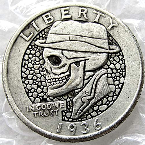 jooact Hobo Creative 1936 Washington Quarter Dollars Skull Zombie Skeleton Hand Carved Funny Coins keychainpendant