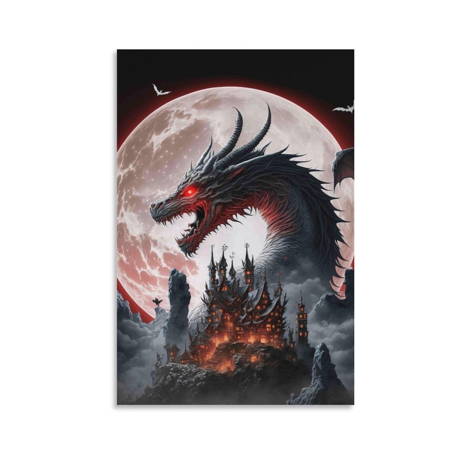 DHBANEIOK Dragon Castle Moon Poster Artwork Giclee Canvas Prints Modern Wall Art Picture Wall Hanging for Bathroom Wall Decor 12x18inch(30x45cm)