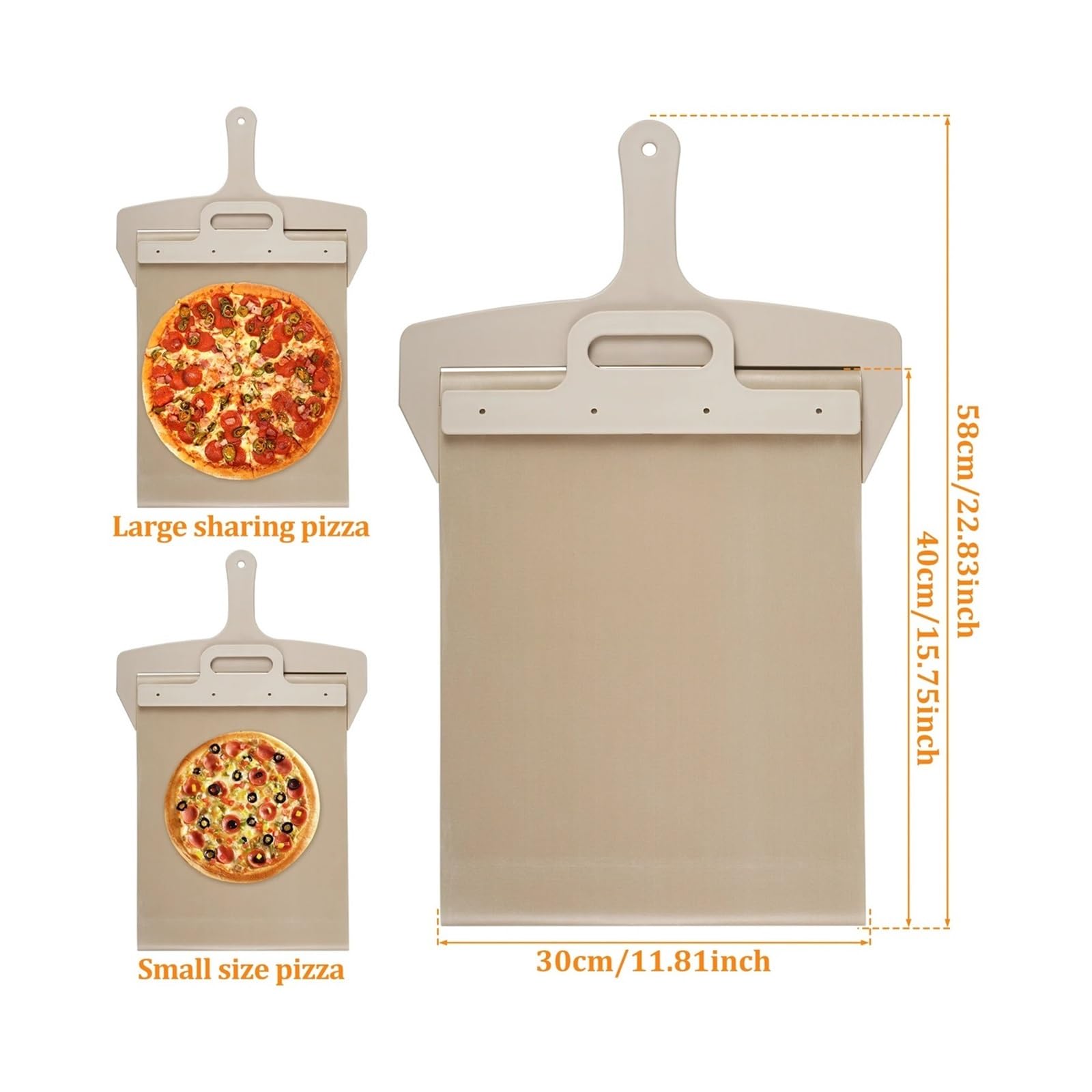 Pala scorrevole per pizza, paletta antiaderente in alluminio con manico | Strumento per trasferire l'impasto per cottura in forno e cucina domestica(01 58x30cm)