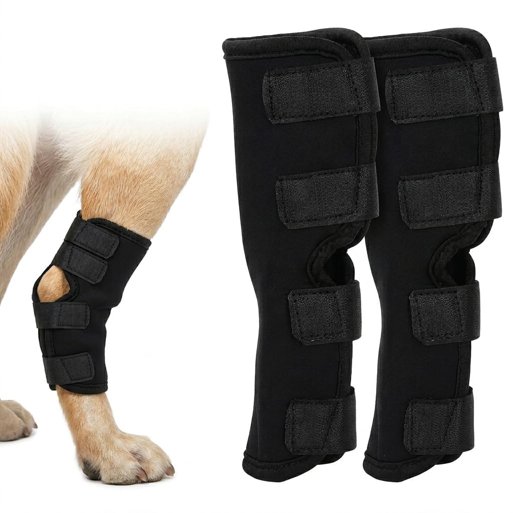 2 PCS Dog Leg Brace for Injury Recovery, Adjustable Canine Hock Joint Support for Arthritis Pain Relief, Breathable Dog Leg Wound Protector Stops Licking, Stable Front Rear Leg Compression Wrap
