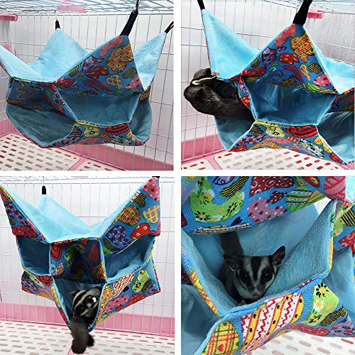 Small Animal Hanging Hammock Pet Swinging Bed 3 Tier Sleep Nap Sack Cage Accessories Kit Set Tunnel Ferret Rat Cave Sugar Glider Hideouts Warm Bedding For Squirrel Guinea Pig Parrot (Heart Pattern) #TOP4