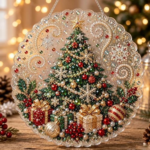 Christmas Pearl Diamond Art Hanging Ornament Kit DIY hristmas Santa Pearl Bead Painting Kit 5D hristmas Diamond Painting Hanging Pendant for Holiday Gift Home Decor (D)