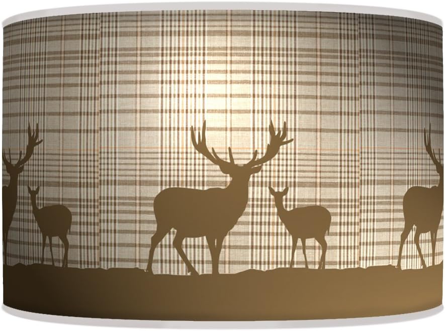 STAG DEER CHECK PLAID TARTAN HANDMADE LAMPSHADE PRINTED FABRIC PENDANT LIGHT