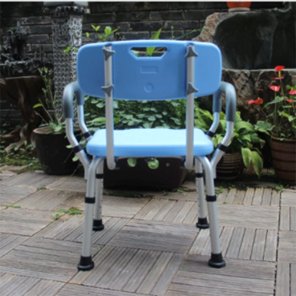Taburete de ducha antideslizante de alta resistencia azul con respaldo, reposabrazos, silla de ducha de baño, taburete de ducha rectangular ajustable de aluminio for personas mayores, embarazadas, per