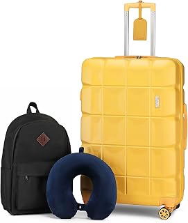 Luggage Suitcase with Spinner Wheels, Hardside Checked Luggage with TSA Lock, 24 Inch Medium Travel Suitcase (YELLOW,4PCS)