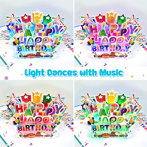 Image of INPHER Large Birthday Card, 3D Pop up Light and Music Happy Birthday Card, Musical Birthday Gift Greeting Card for Men, Women, Kids