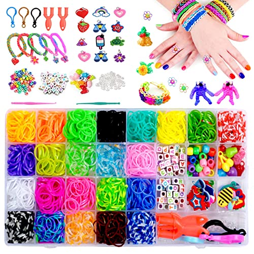 Rainbow Rubber Band Bracelet Kit, Loom Bracelet Making Kit with 32 Colours, Rubber Bands Refill Loom Set, Rubber Band Bracelet Making Kit for Kids Friendship Bracelet Kit Kids Birthday Holiday Gift