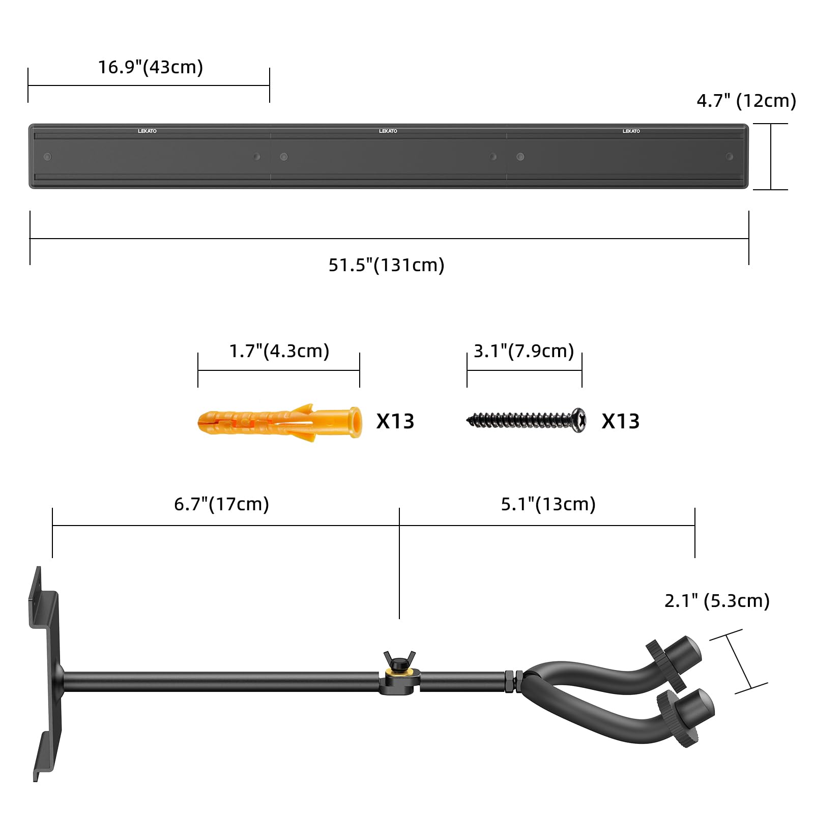 LEKATO Soporte de pared para guitarra, soporte de pared de aluminio para guitarra con 5 ganchos ajustables para guitarra, soporte múltiple para guitarra eléctrica acústica, bajo, banjo, mandolina