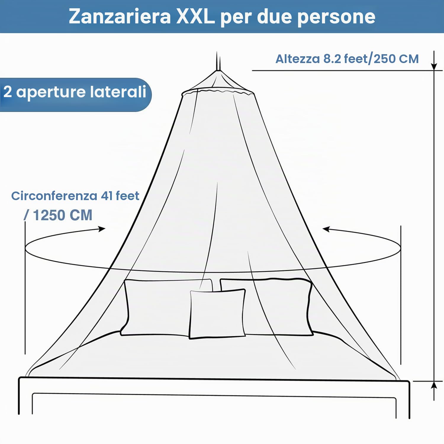 Zanzariera da Letto Matrimoniale | Portatile da Viaggio, Due Apertura | Baldacchino Letto Singolo e King Size | Antizanzare & Rete Zanzare Leggera
