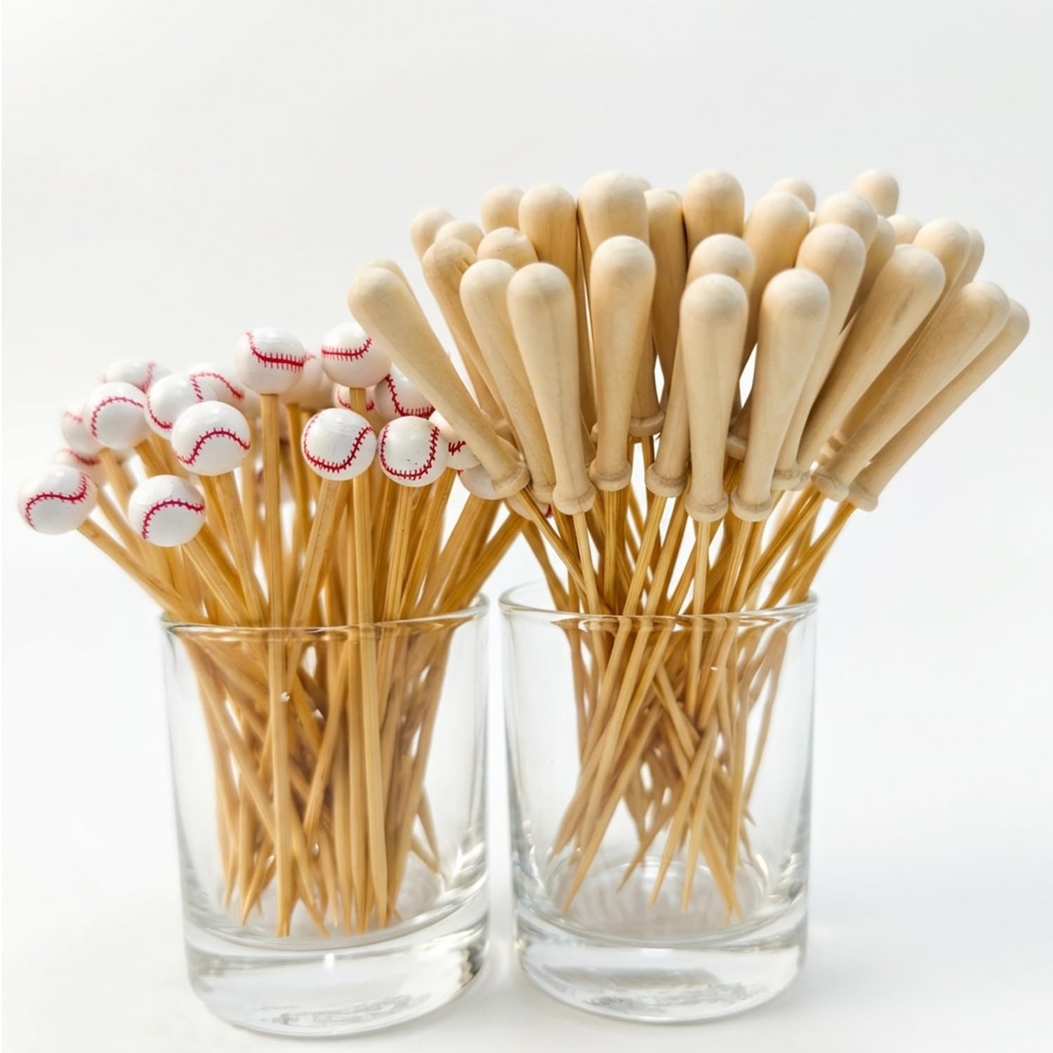 Photo 1 of 100pcs Baseball Bat And Baseball Decorative Cocktail Picks, 4.7 and 6.3 Inch Bamboo Cocktail Sticks, Sport Theme Party Appetizer Toothpicks Baseball Party Supplies