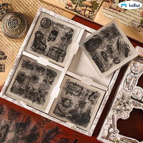 Image of FunBlast Self Adhesive 640Pcs /100 Sheets, Extreme Black & White Stickers, Retro Decorative Sticker's for Scrapbook, Sticker's for Project, Japanese Style Sticker Set, Journals, Scrapbooking (D)