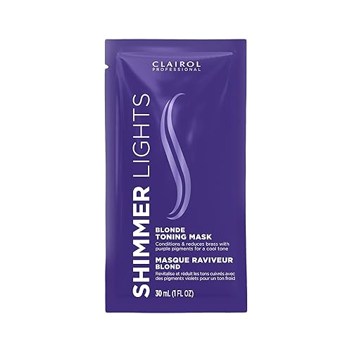 Clairol Professional Shimmer Lights - Máscara tonificante violeta para neutralizar los tonos cobrizos con resultados refrescantes del cabello rubio