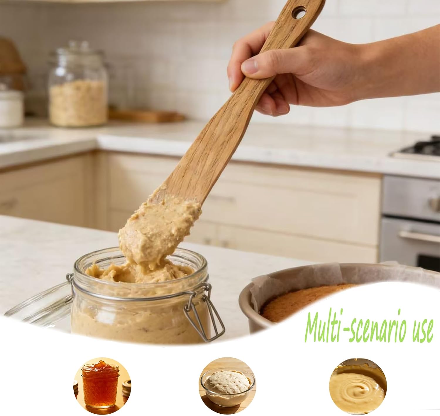2 Pack Long Handle Spurtle for Sourdough Starter, Wooden Dough Mixer Set image 3