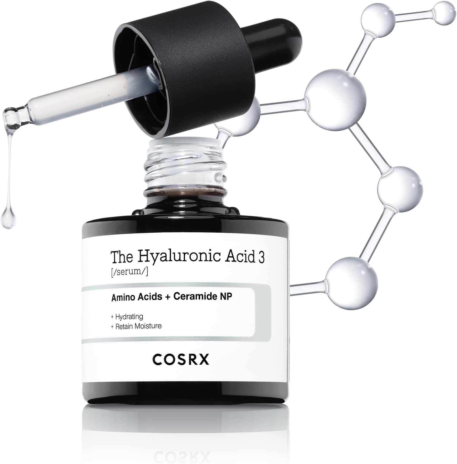Pure Sodium Hyaluronic Acid 3% Serum, Hydratying & Moisture Boosting for Fine Lines & Wrinkles, Repair Dry Skin, 0.67fl.oz/20ml, No Artificial Fragrance, Korean Skin Care