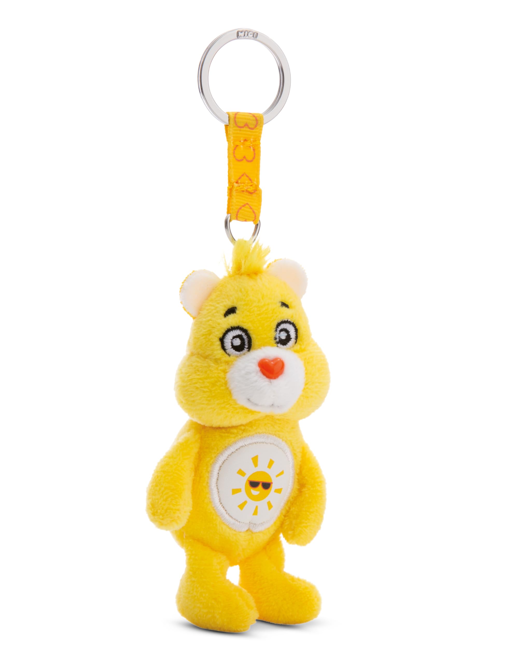 NICI Care Bears Funshine Bear Key Ring - 10cm Cuddly Toy Pendant for Kids & Adults, With Metallic Ring Holder