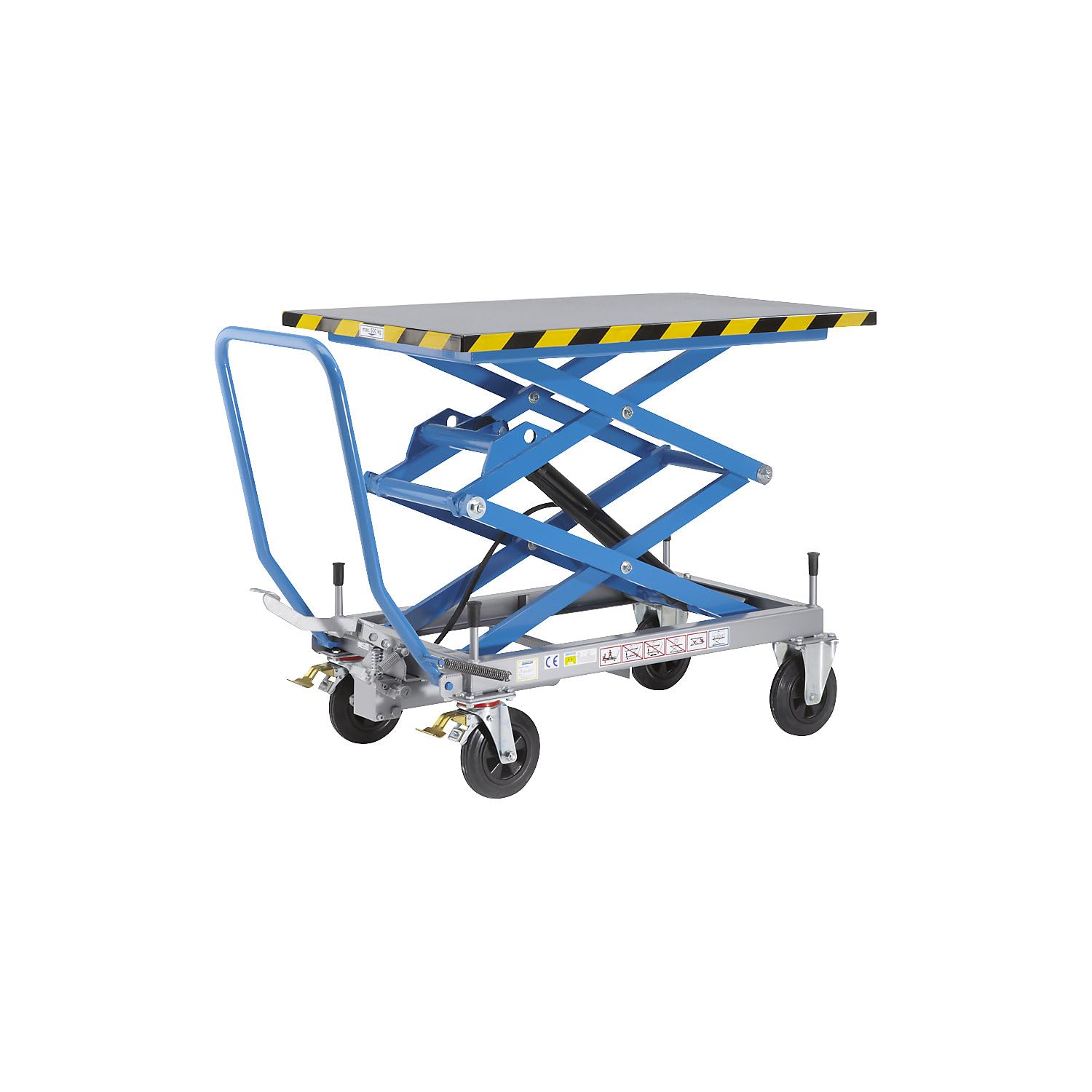 eurokraft pro | Doppelscheren-Hubtischwagen | Tragfähigkeit 500 kg, Hubbereich 510 - 1800 mm, Vollgummireifen