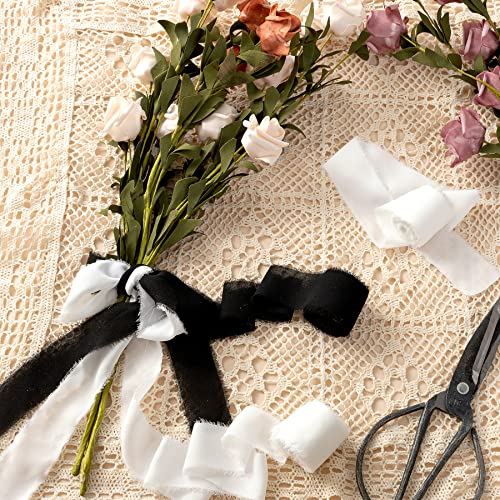 Jedia Chiffon Ribbon, 3 Rolls Handmade Fringe Chiffon Silk Ribbons, 1.5" X 7Yd Ribbon Set For Gift Wrapping, Wedding Invitations, Bouquet Wrap, Bridal Bouquets, Diy Crafts #TOP3