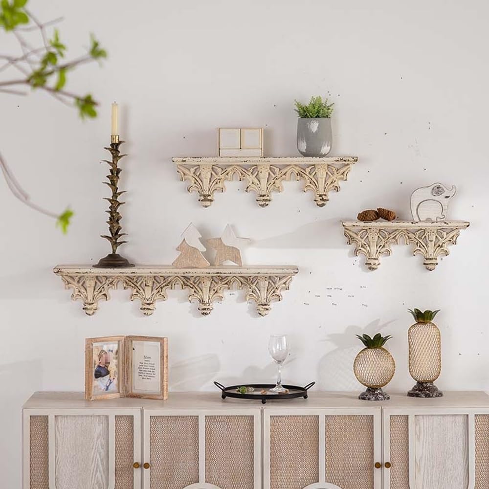 Wooden Floating Shelves, Exquisite Decorative Wall Shelves, Vintage Distressed Hanging Storage Rack, Multifunctional Storage Shelves for Entryways, Living Rooms(61.5cm-24.2in)