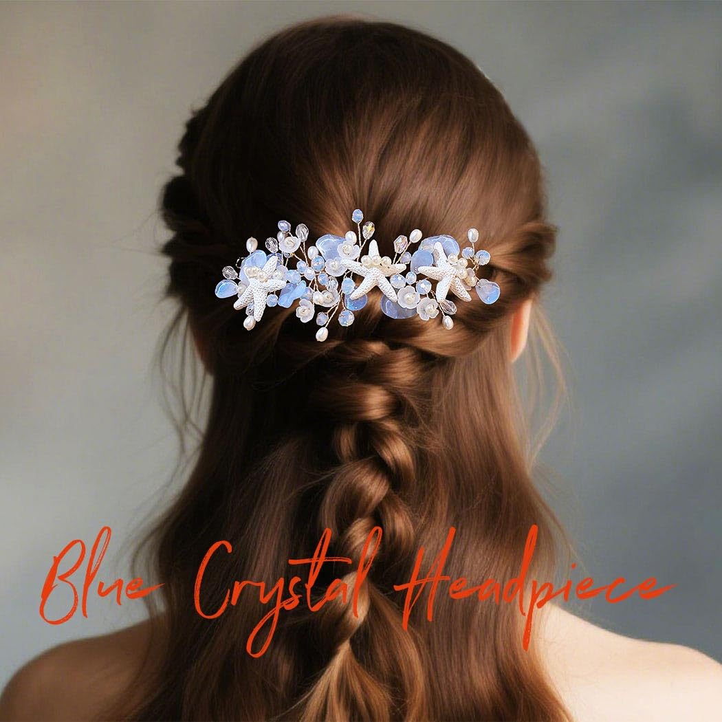 GORAIS Starfish Bride Wedding Hair Vine Mermaid Rhinestone Bridal Hair Pieces Beach Hair Accessories for Women and Girls - Image 3
