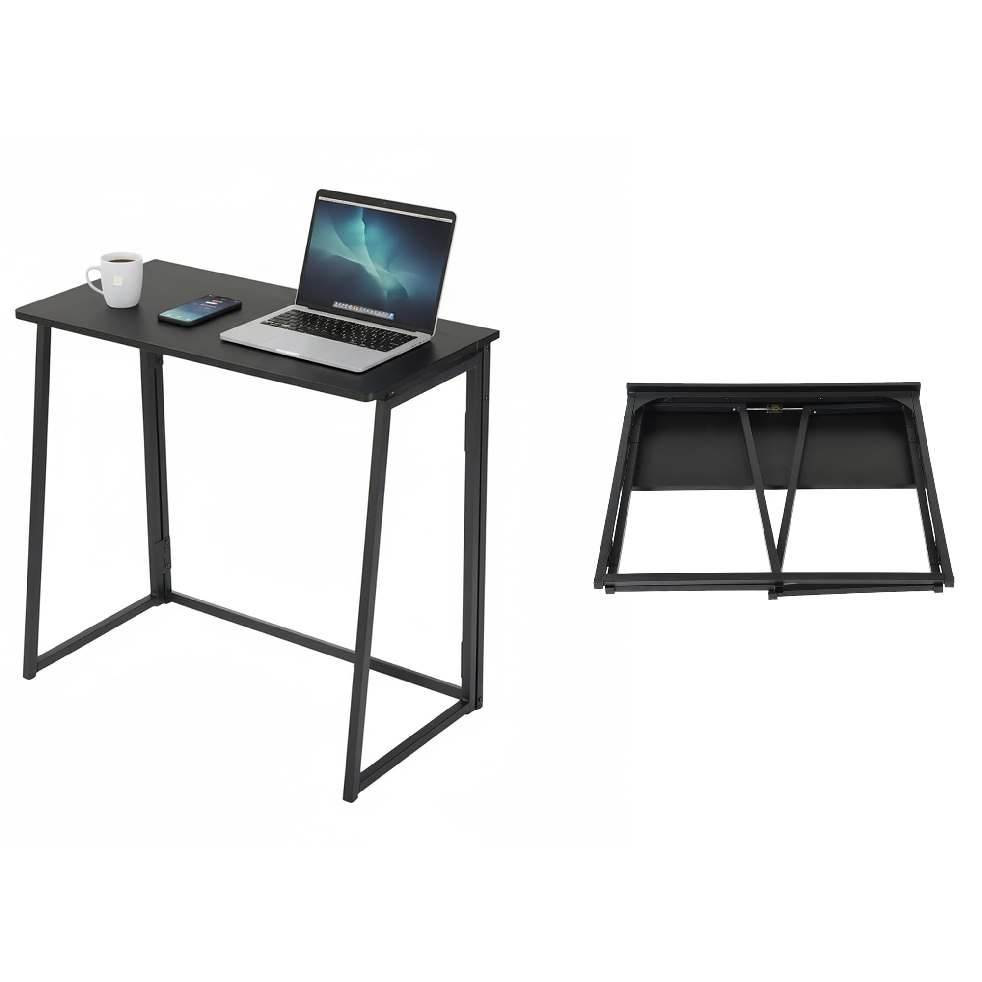 1 Pieza Mesa Escritorio Plegable Pequeño de 80CM de Ancho, Mesa Abatible Ordenador Escritorio Plegable para Oficina en Casa/Estudio/Dormitorio/Sala de Estar(Negro)