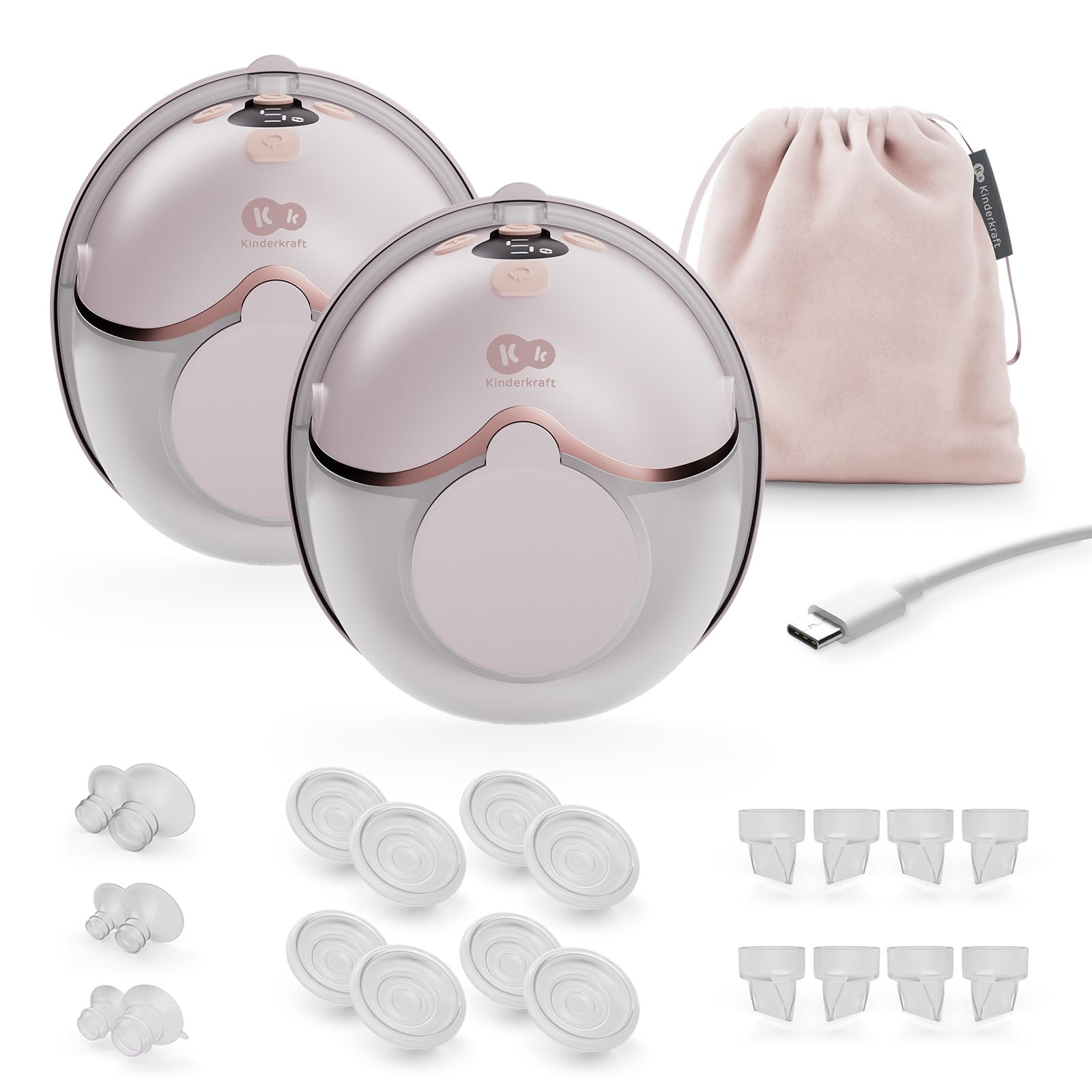 Kinderkraft MAMAFLOW DOUBLE extractor de leche eléctrico, 2 copas, 4 modos, 9 niveles, 180 min, USB-C, 320 ml, Rosa