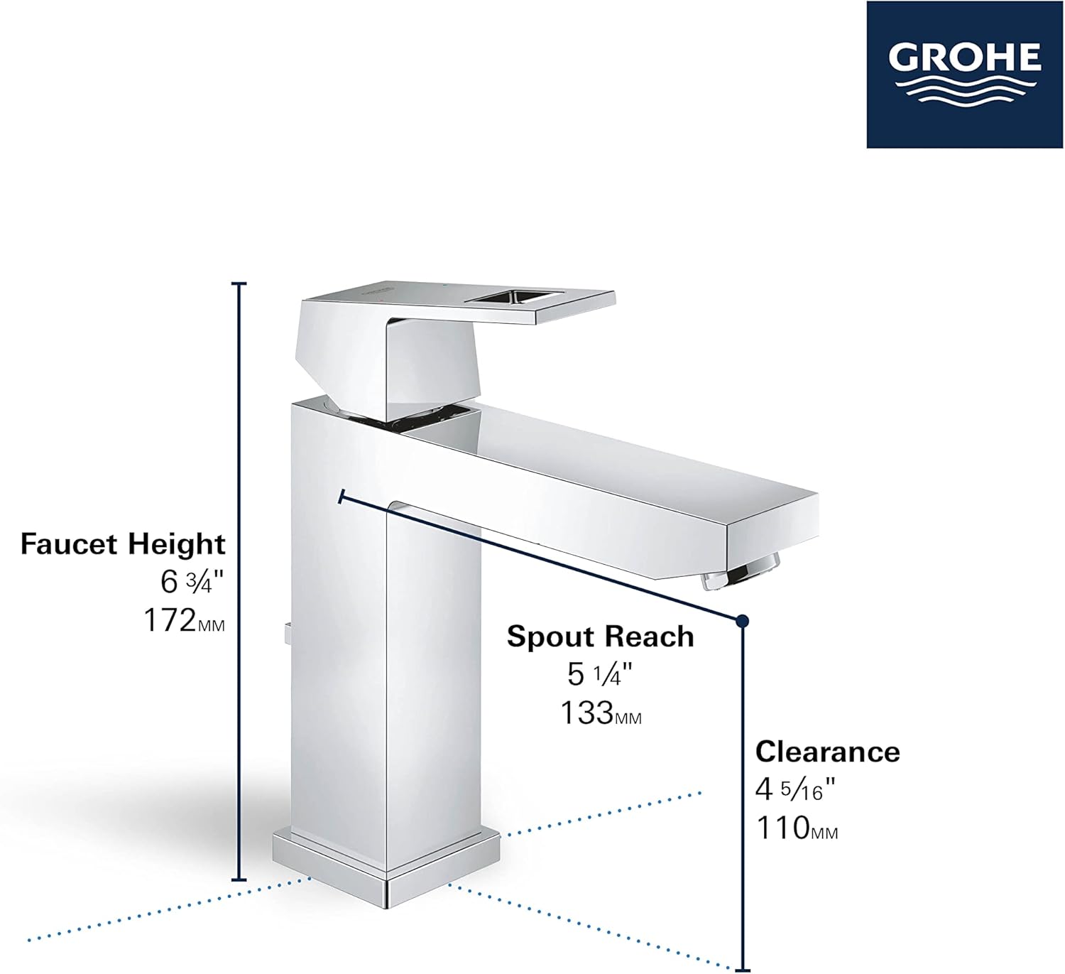 Grohe Eurocube Single-Handle Bathroom Faucet, M-Size, 1.2 GPM, Brushed Cool Sunrise