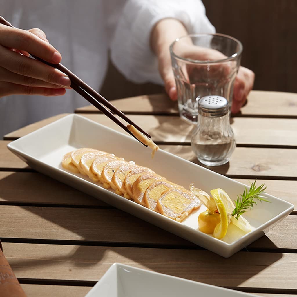 Plato llano Platos llanos grandes y modernos Plato para servir Bandeja para servir Plato de sushi rectangular de porcelana blanca Vajilla para restaurante Mood Plato frío Platos llanos apilables (Or