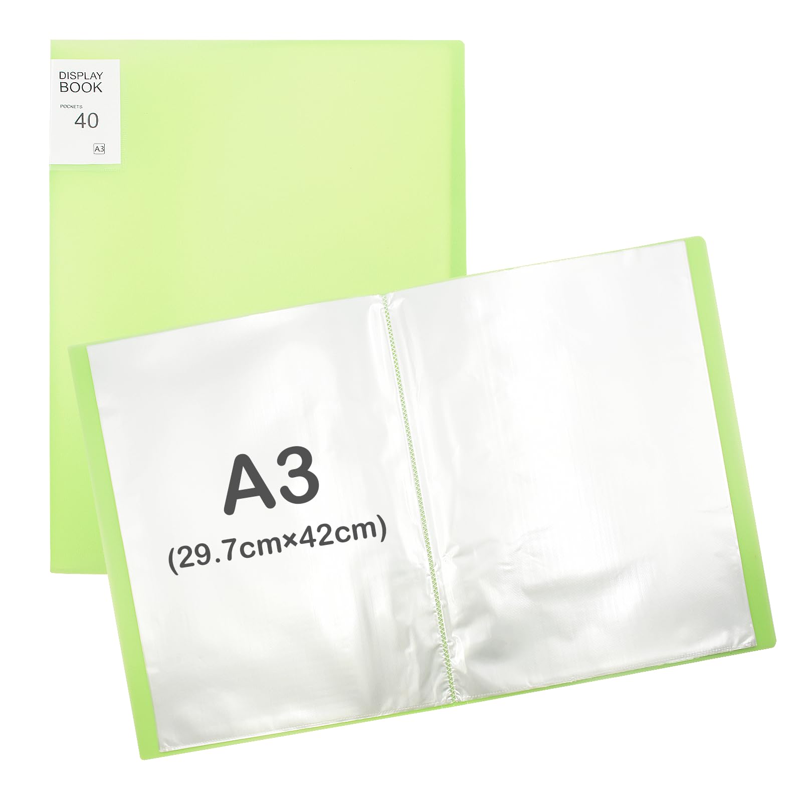 Aolkee A3 Folder, Paper Storage, A3 Art Folder with 40 Pocket Presentation Folder Plastic for Display, Certificate, Painting, Artwork (Green)
