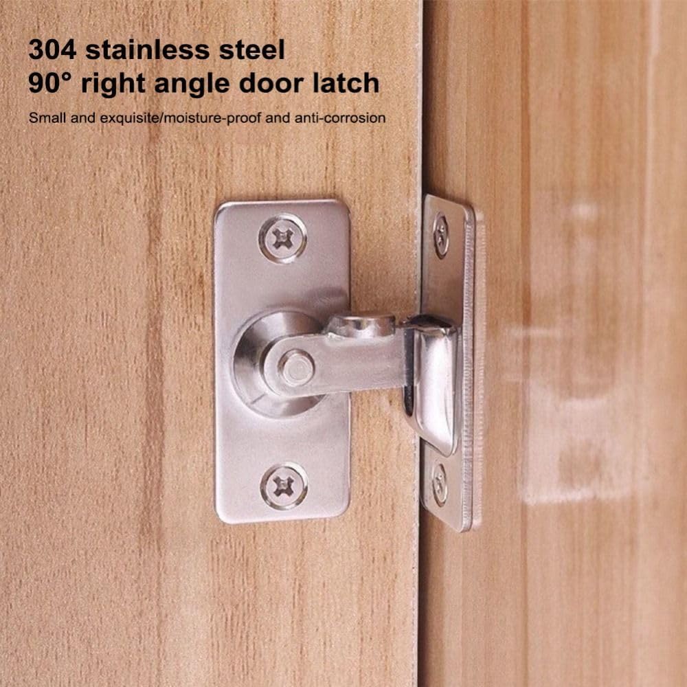 Door Latch Safety Door Hasp 90 Degree Stainless Steel Right Angle Door Buckles(Silver)