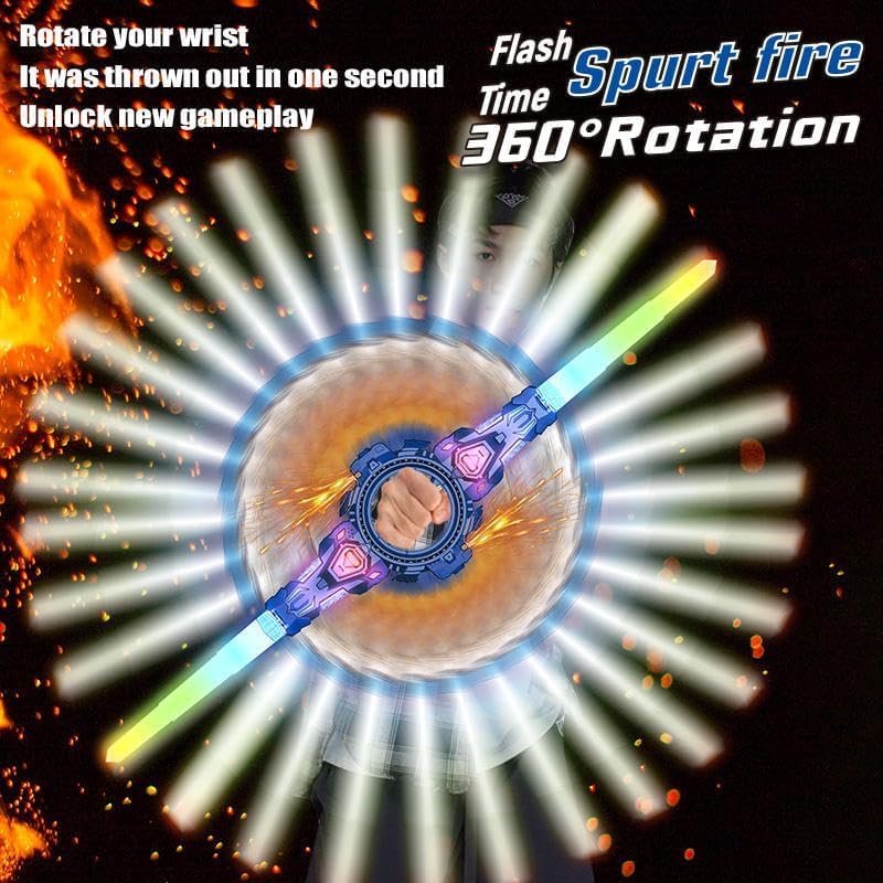 Image of BUQARO Fire Spiral Double-Edged Light Sword Toy with LED Lights & Sound | Wrist-Activated Rotating Action Role Play Sword for Kids & Teens