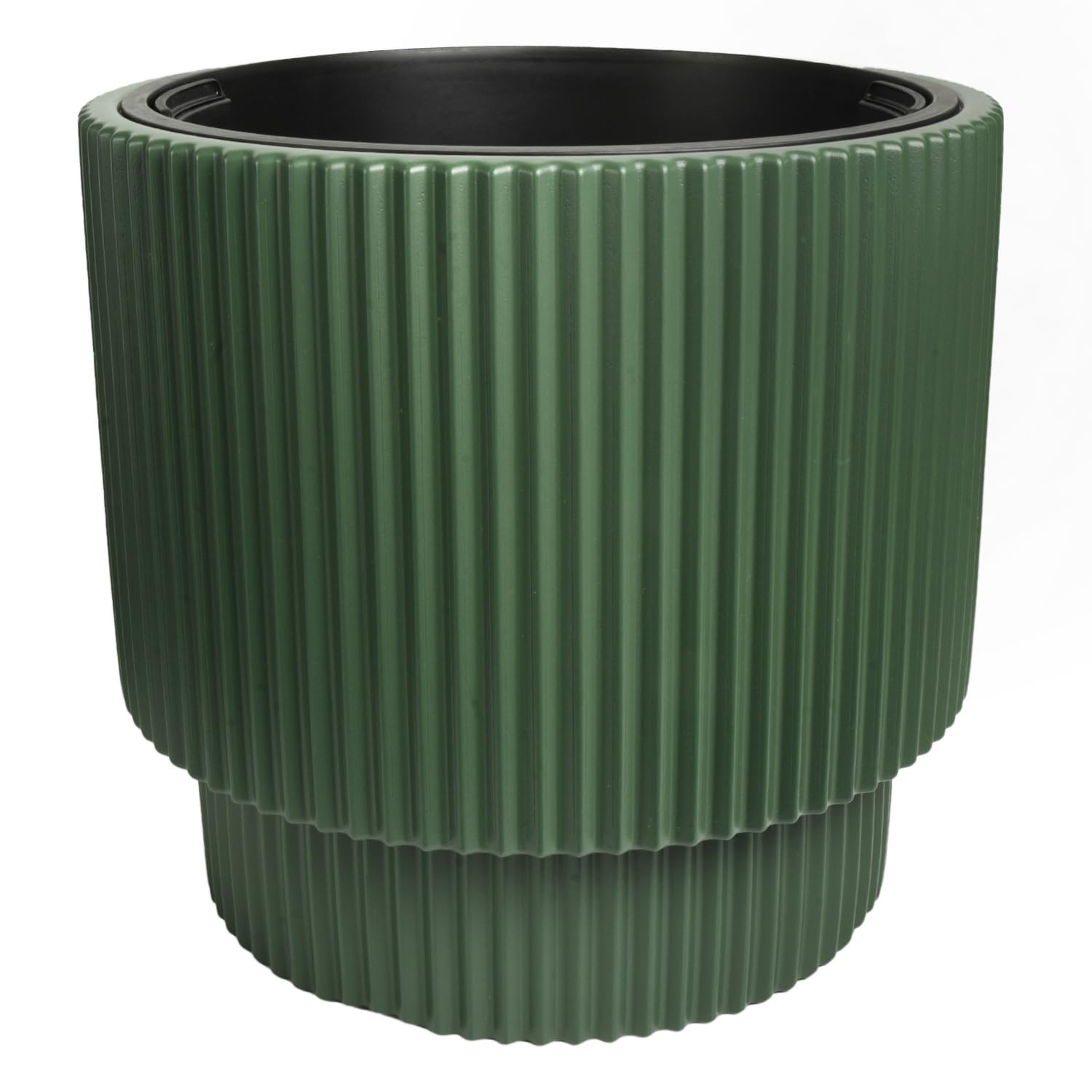 B2C Plant Pots Flower Planter 7 Colours 2 sizes Tall Wavy Plastic Pot Boho Elegant Textured Plastic Lightweight Home Garden Patio (Pine green, 40cm - 38L)