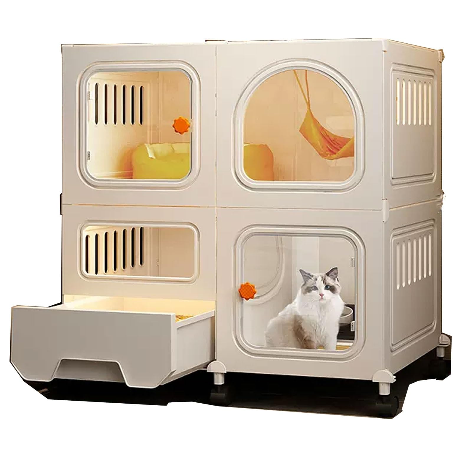 Large Outdoor Cat Cages with Cat Litter, Transparent and Breathable Viewing Window Large Space, Solar Free Partition for Cats, Dogs, Rabbits, Hedgehogs ( Size : 71*46.5*