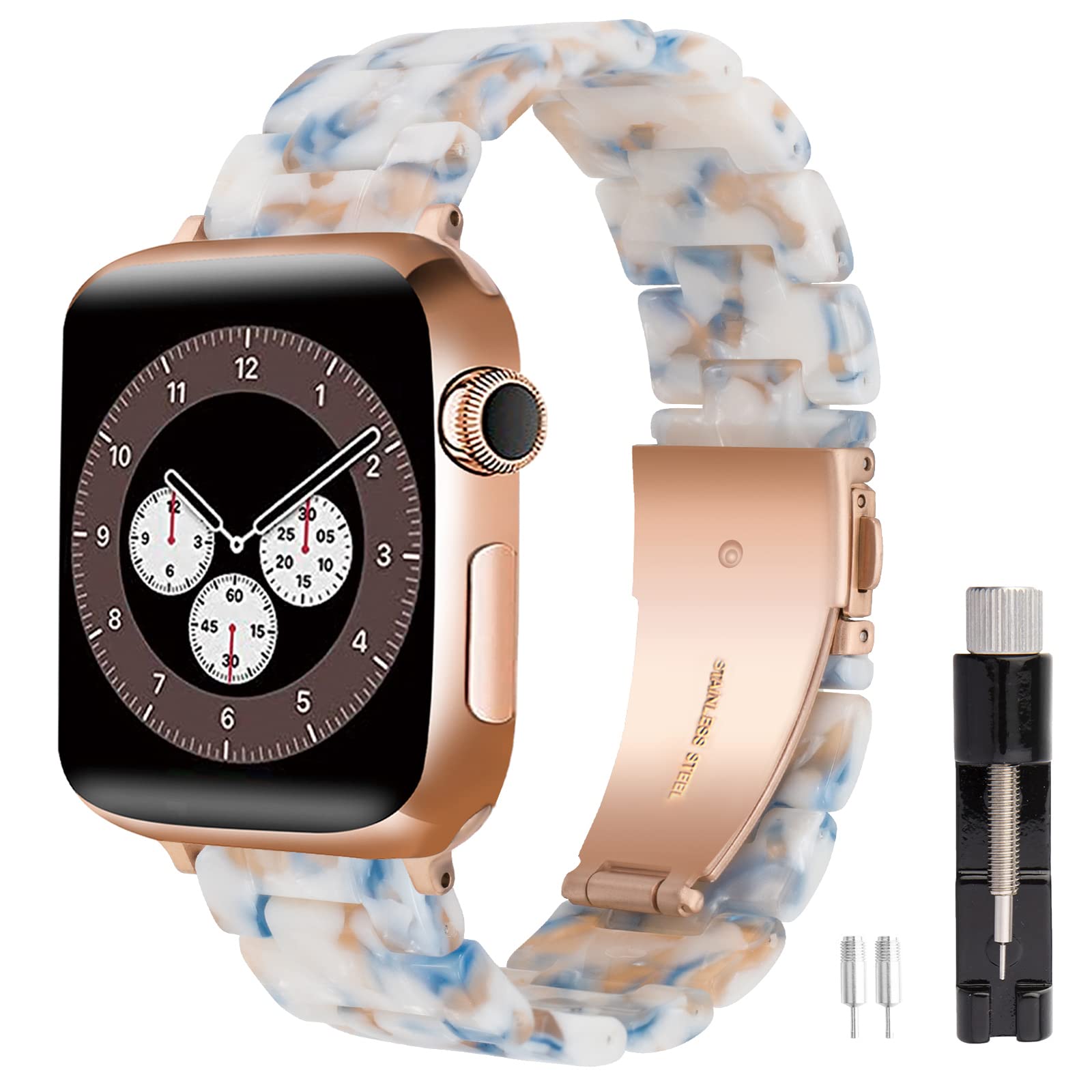 SEURE Compatible con correa Apple Watch 38 mm 40 mm 41 mm 42 mm 44 mm 45 mm, mujeres hombres Watch Pulsera colorida de resina de repuesto con hebilla de acero inoxidable para Serie SE/8/7/6/5/4/3/2/1 — view 2