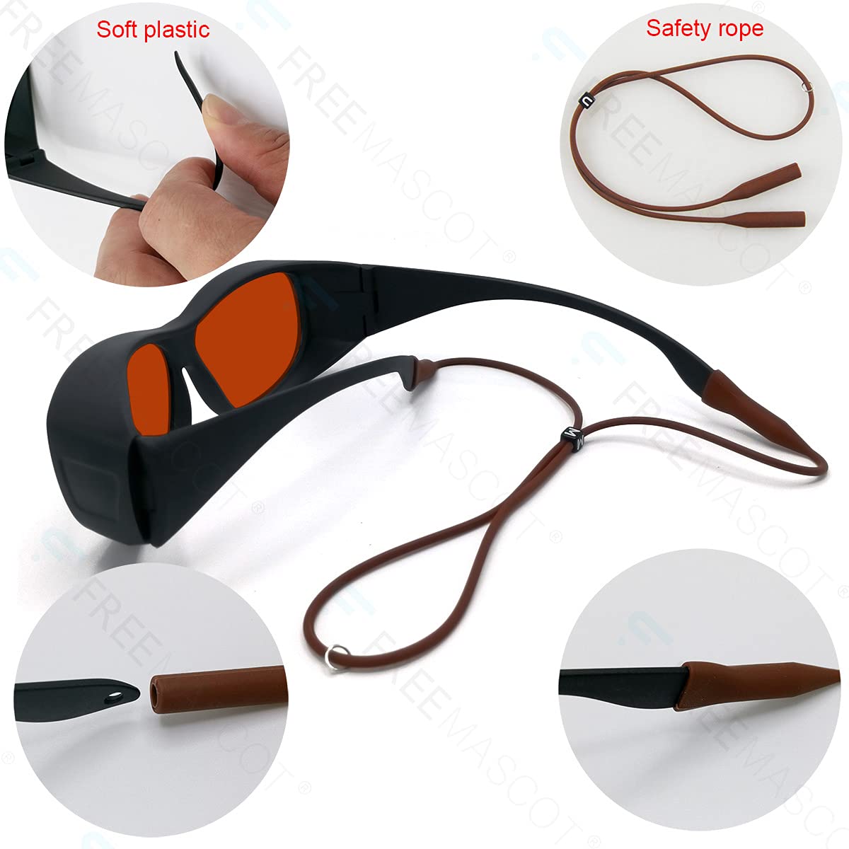 FREEMASCOT Professional OD 6+ 190nm-550nm Wavelength Violet/Blue/Green Laser Safety Glasses for 405nm, 450nm, 532nm Laser (Style 4) - Image 4