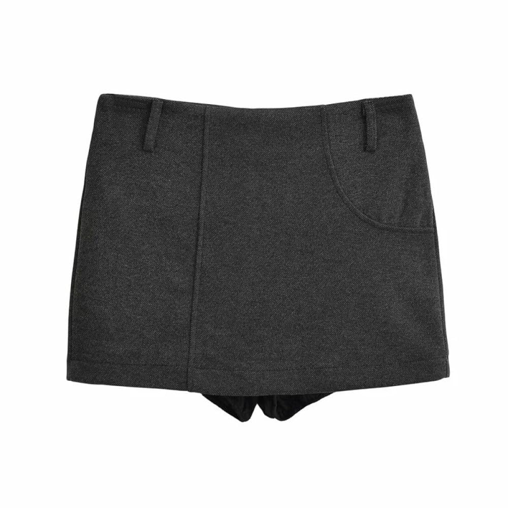 Falda Corta De Mujer - Minifalda De Sarga para Mujer, Falda De Traje, Falda Pantalón De Color Sólido con Cremallera Simplemente Delgada Y Cintura Alta
