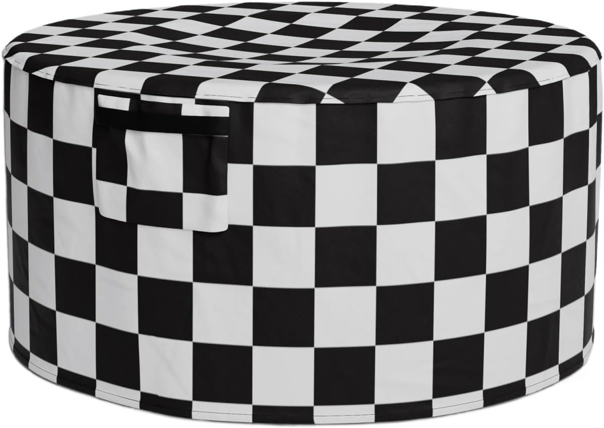 Sturdy 1pc Outdoor Heavy 600D Round Barbecue Grill Dustproof Cover Waterproof Patio Fire Pit Rainproof Sunscreen BBQ(Checkerboard,92X51CM)