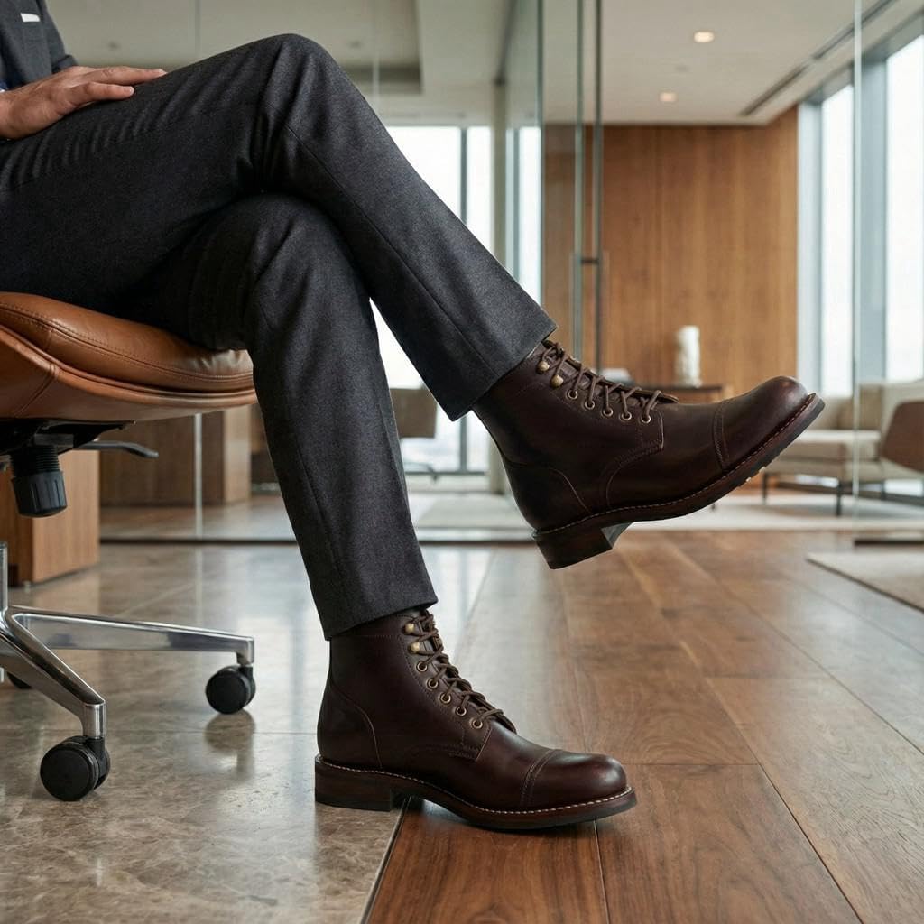 SUREWAY Mens Casual Leather Dress Boots | 6 in Lace Up Ankle Boots - Slip on Chukka Boots Classic Comfort Oxford Fashion Chelsea for Mens Walking Comfort (Office,Casual,Driving,Work,Dress) - Image 2