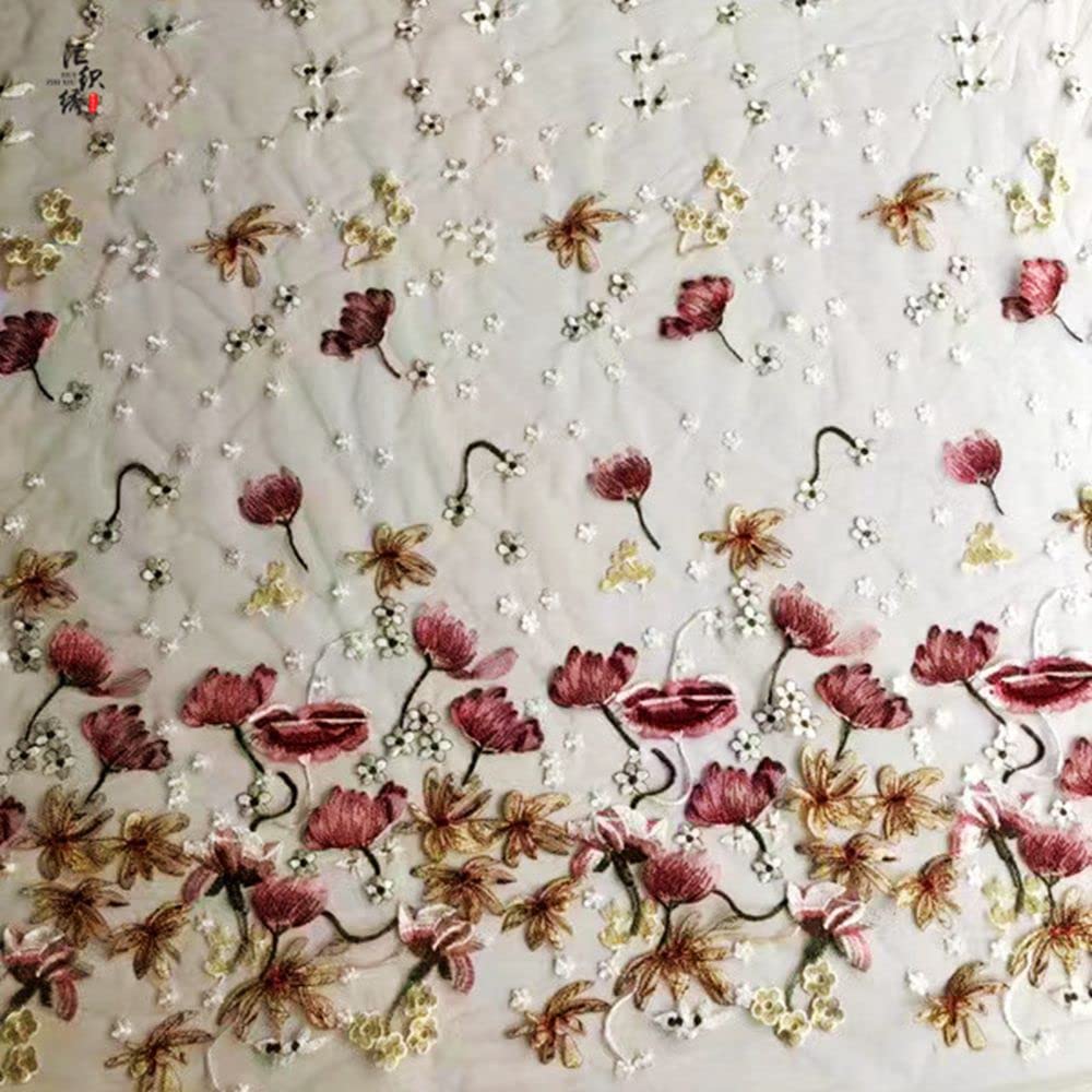 Tela de encaje floral de 130 cm de ancho 3D bordado de encaje con estampado floral, tela de organza para manualidades, vestido de boda, decoración del hogar, vestido de 2 yardas