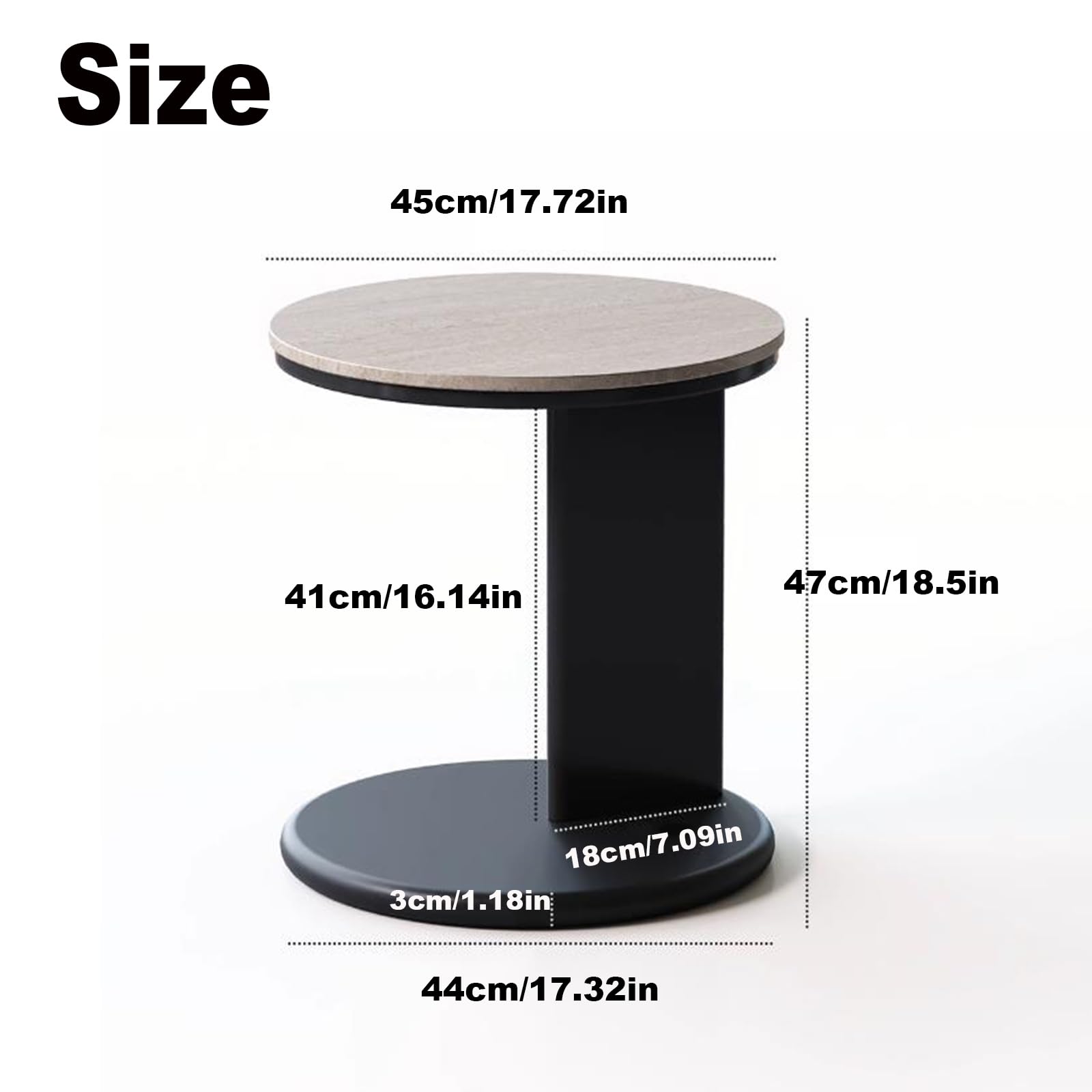JATIBOSH Mesa de Café Tipo C, Bonito Aspecto de Nogal, Mesa de Centro Redonda, para SofáS, Salas de Estar, Dormitorios, Etc.DiáMetro de La Mesa 40 Cm/15.75 Pulgada.