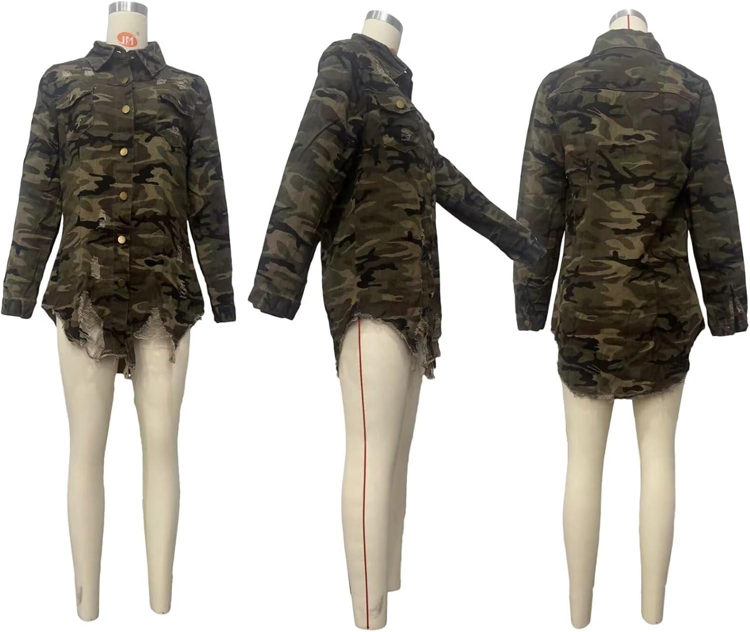 Women's Camo Button Boyfriend Jackets with Pockets Distressed Army Fatigue Casual Long Sleeve Ripped Coat Outerwear - Image 6