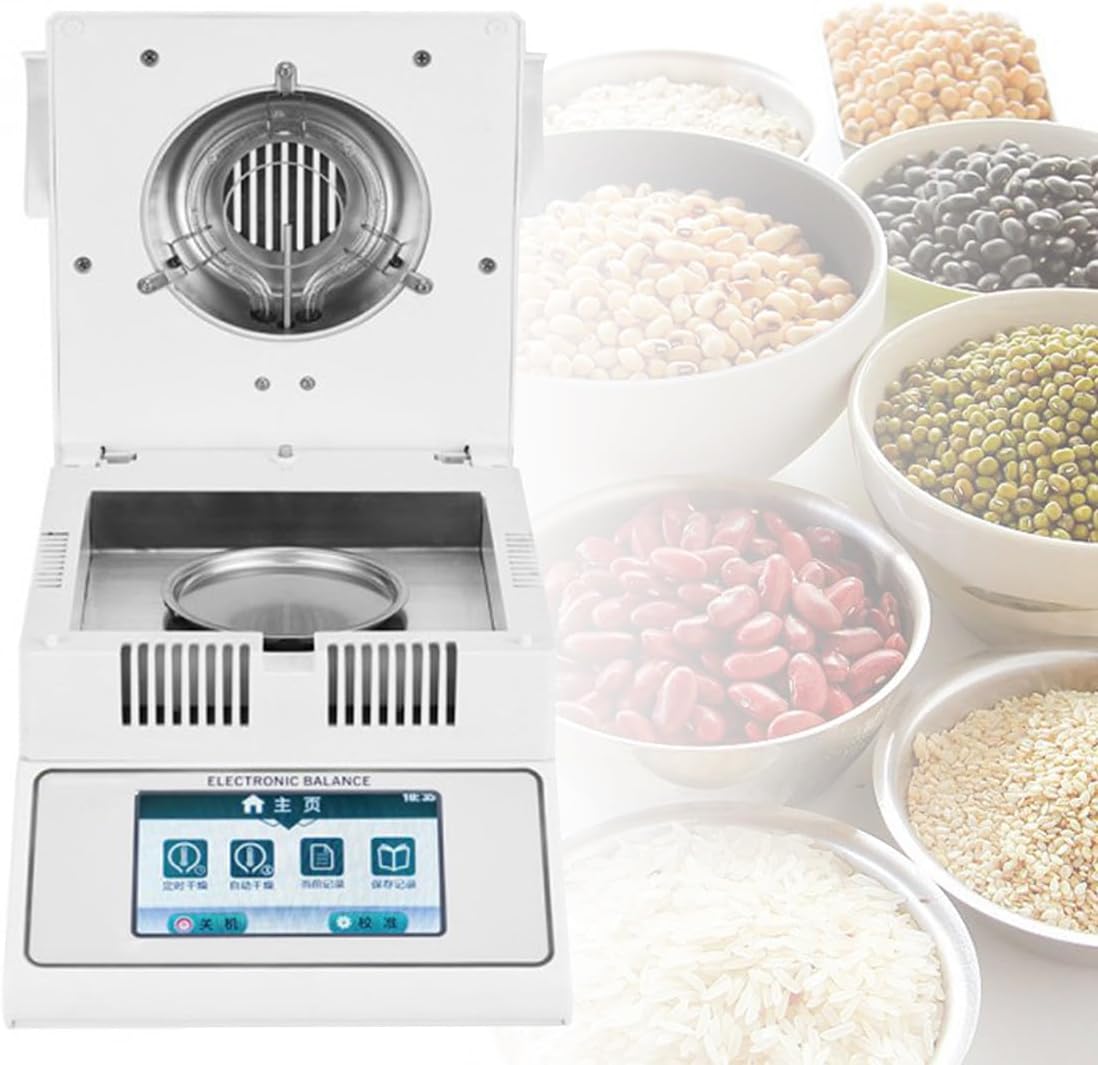 Halogen Moisture Analyzer, Readability Touch Screen, 2 Drying Modes, Halogen Lamp for Uniform Heating, Intelligent Operation, Suitable for Rubber/Tea/Grain