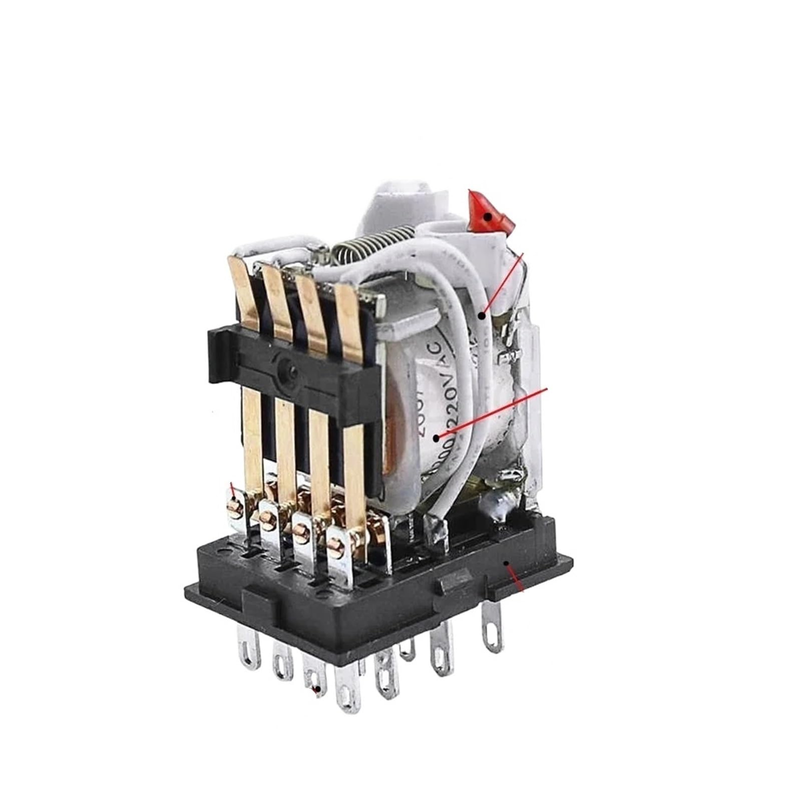 10 juegos de relé + base 12V 24V 110V 220V bobina 5A 4NO 4NC indicador LED verde relé de potencia DIN Rail relé de 14 pines con base de enchufe(AC,12V)