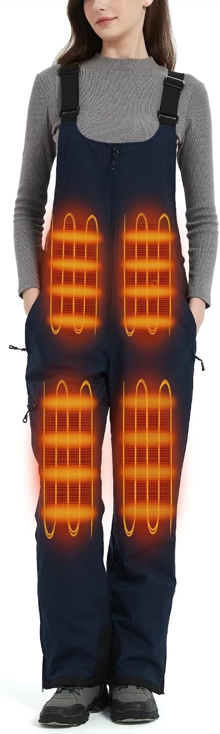 Women's Waterproof Heated Insulated Bib Overalls with Battery Pack