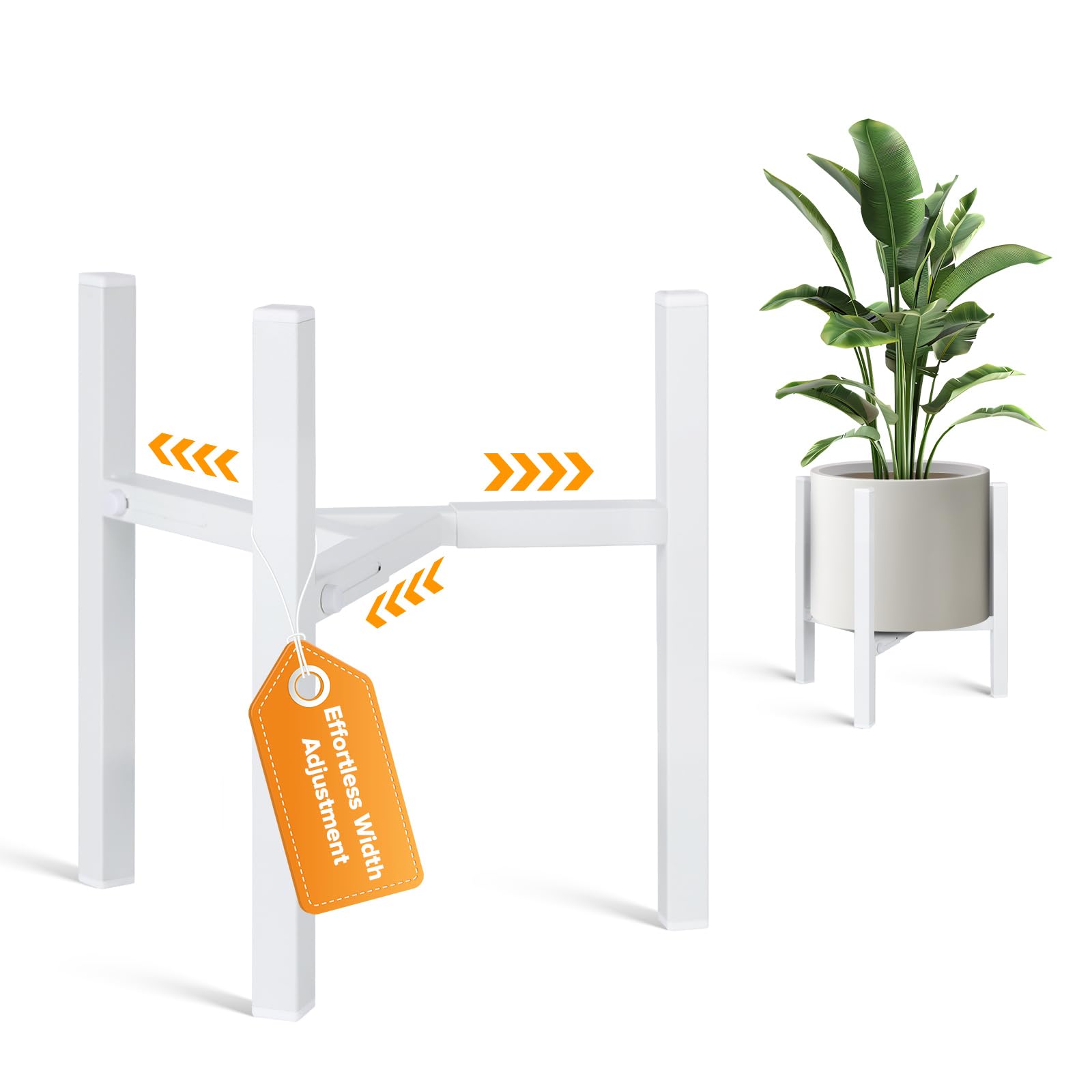AZADESJET Plant Stand Indoor Adjustable, Metal Modern Indoor Plant Stand, Heavy Duty Plant Stands Outdoor Corner, Stable Plant Holder, Fits 8 to 12 Inches Pots, White, 1 Pack, Pot & Plant Not Included