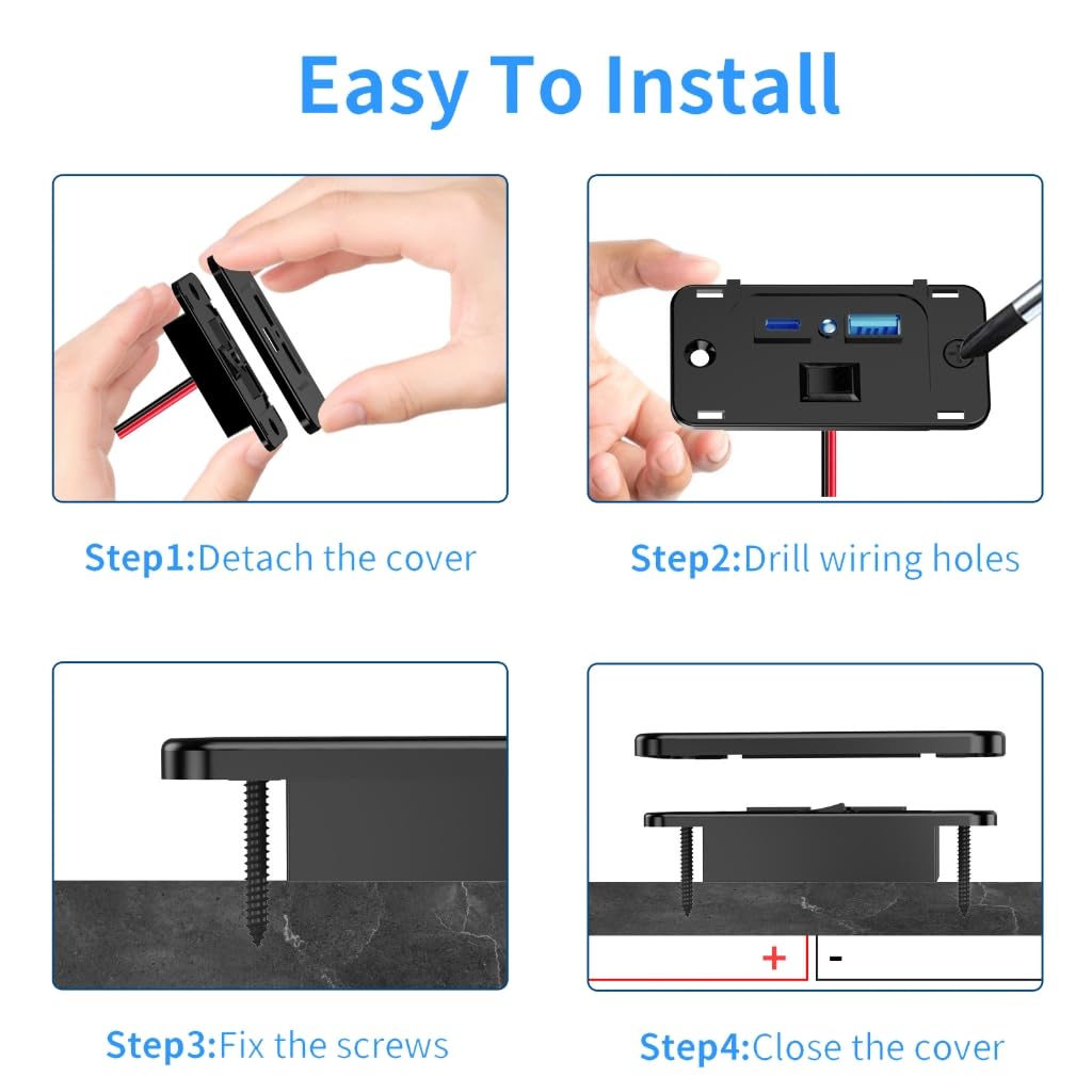 Stacja ładująca do pojazdów DIY QC3.0 USB PD20W port USB C gniazdo szybkiego ładowania