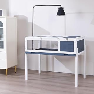 BIRASIL Wood Tortoise House, Indoor Turtle Habitat Reptile Cage, Tortoises Enclosure for Small Animals Lizards Hamster