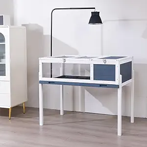 BIRASIL Wood Tortoise House, Indoor Turtle Habitat Reptile Cage, Tortoises Enclosure for Small Animals Lizards Hamster